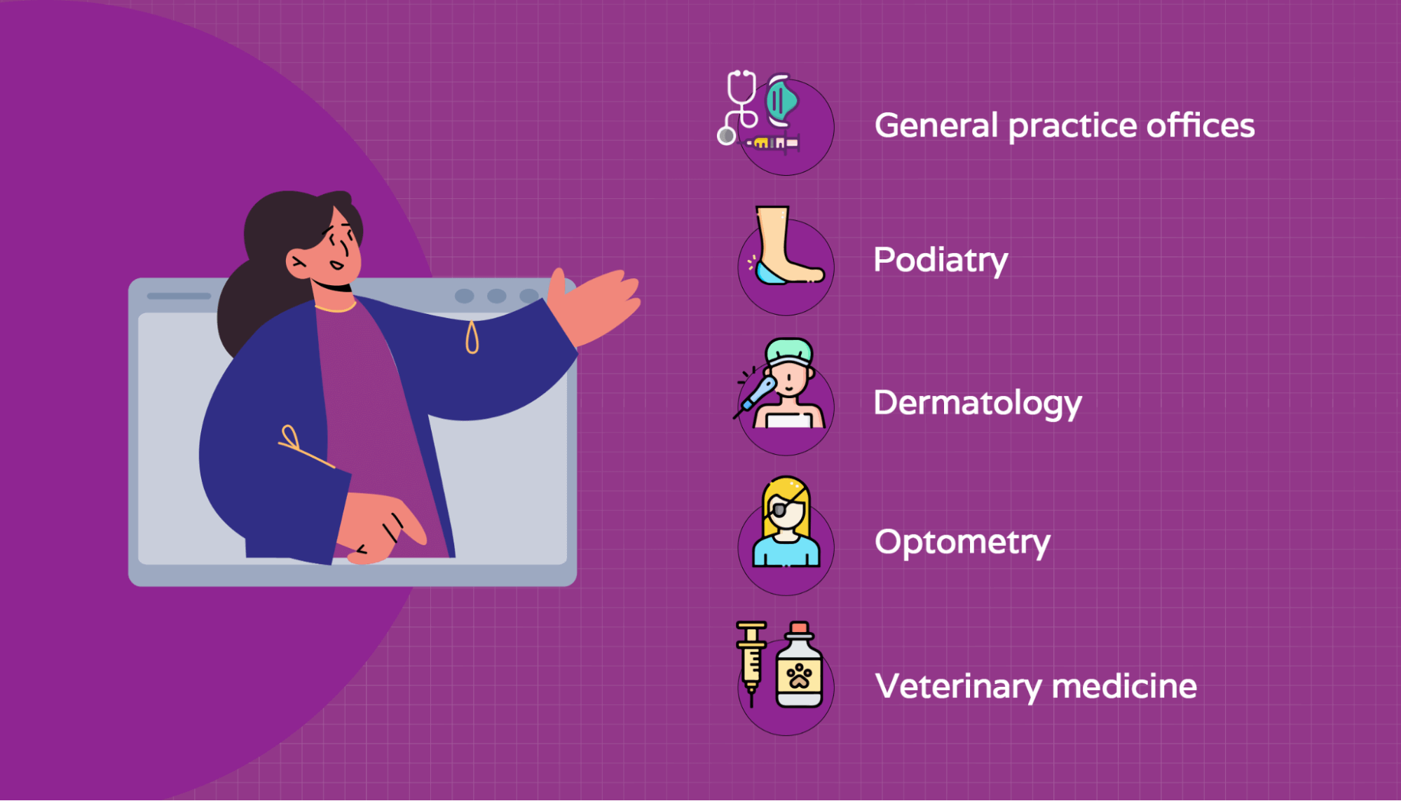 Illustration showing some of the medical areas virtual assistants work with