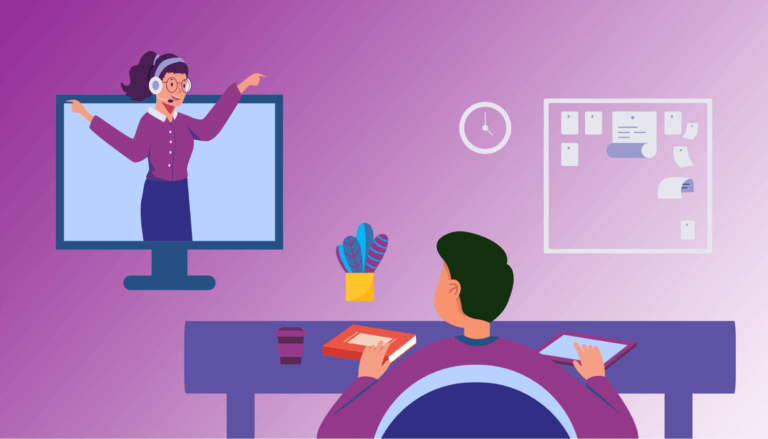 Illustration showing the interview process for a virtual assistant