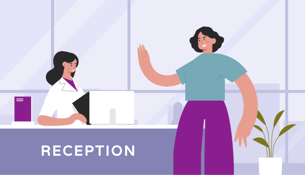 Clinical receptionist working at reception