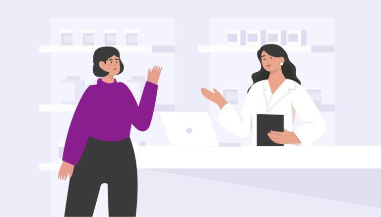 Illustration of a pharmacy assistant.