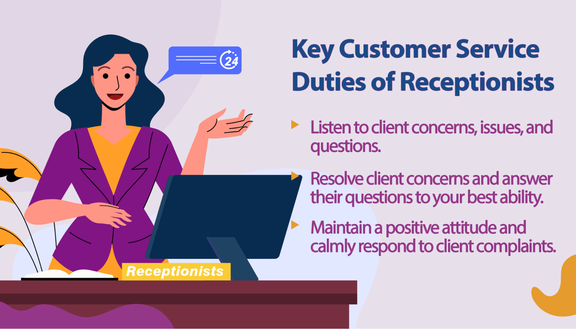List of the customer service duties that receptionists perform