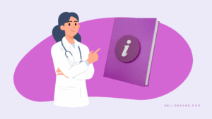 A smiling female physician in a white coat with a stethoscope around her neck points to a large purple book. The book has a white information icon on its cover. This image is a cover for a blog post titled "The Physician's Guide to a More Efficient Practice with an Outsourced Virtual Receptionist" and the website "hellorachetest.wpengine.com" is visible in the bottom right corner.