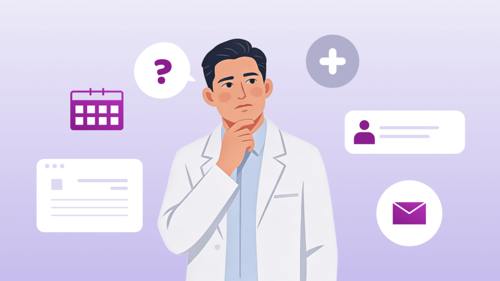 Image illustrating a healthcare professional considering outsourcing certain administrative tasks